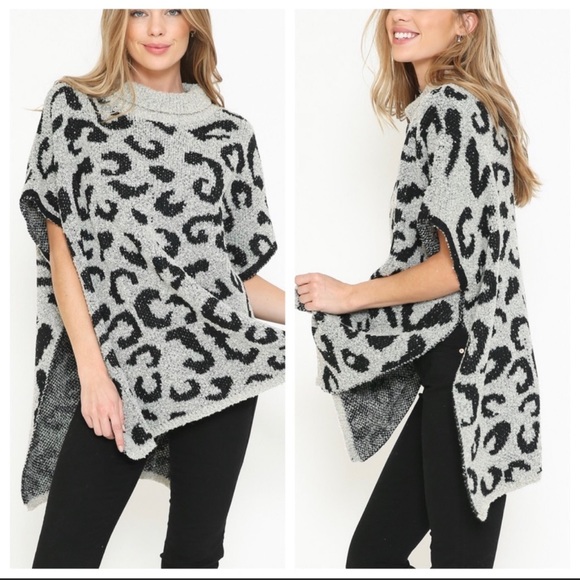 ShopEvelynne Sweaters - Audrey Leopard poncho knit sweater